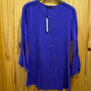 PattyBoutik Purple Bell Sleeve Tunic with Pleated Details